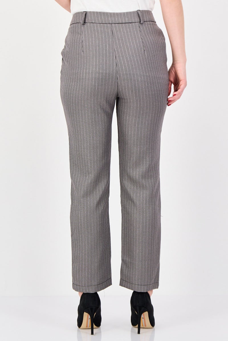 trendyol Women Cigarette Fit Houndstooth Straight Leg Pants, Multicolor - Image 3